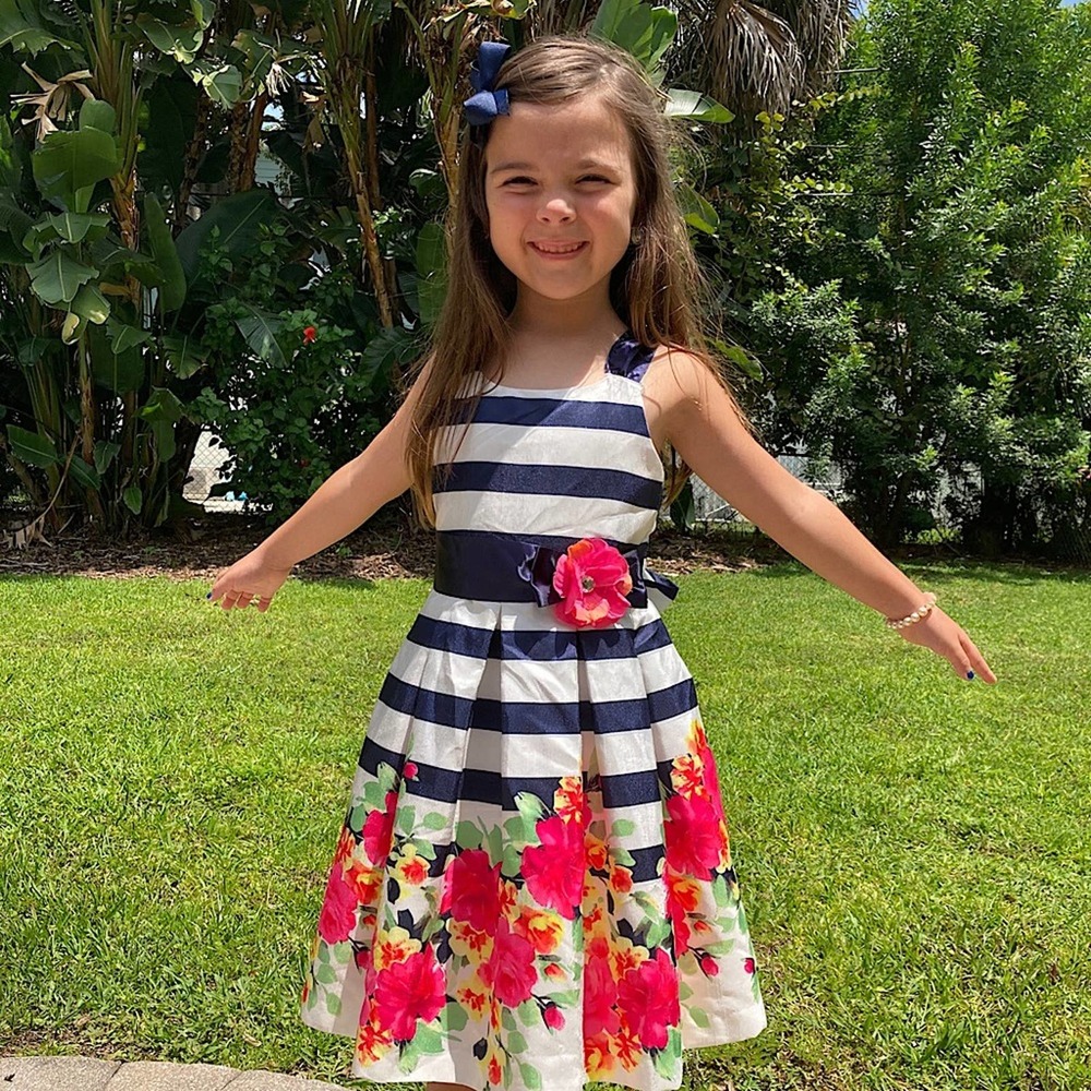 Navy Blue and White striped Dress -5